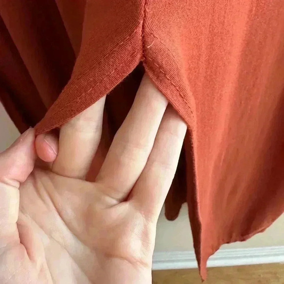 boohoo Stretch Midi Dress, Ruffled Off the Shoulder Sleeves, Burnt Orange, 6 - Picture 6 of 16